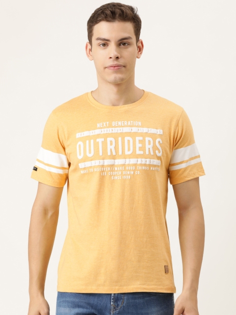 

Lee Cooper Men Yellow Printed Round Neck Pure Cotton T-shirt