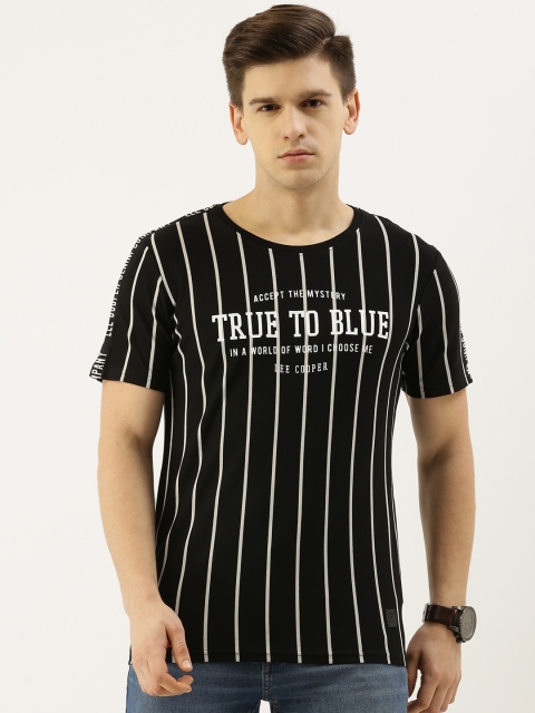 

Lee Cooper Men Black & White Striped Round Neck T-shirt