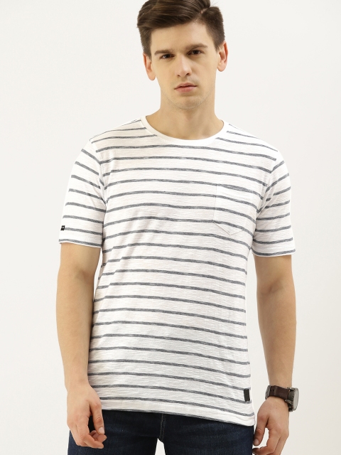 

Lee Cooper Men White Black Striped Round Neck Pure Cotton T-shirt with Pocket