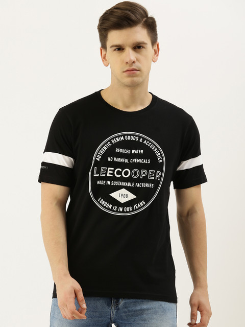 

Lee Cooper Men Black Printed Round Neck Organic Cotton T-shirt