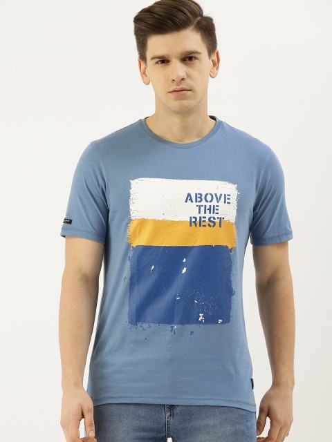 

Lee Cooper Men Blue Printed Round Neck Pure Cotton T-shirt