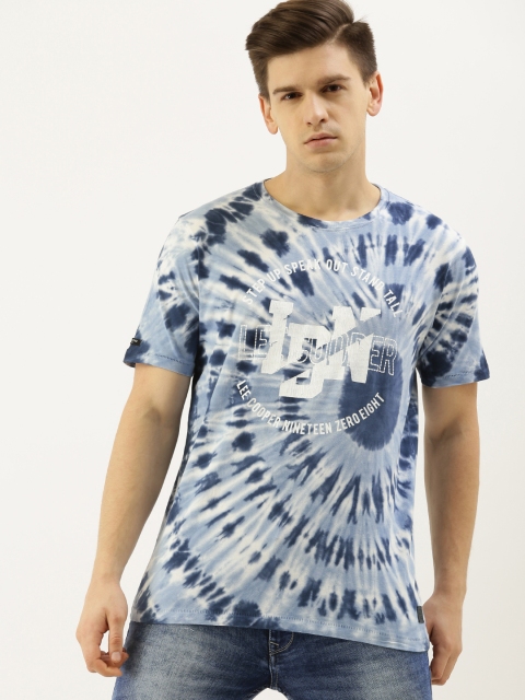 

Lee Cooper Men Blue White Dyed Round Neck Pure Cotton T-shirt