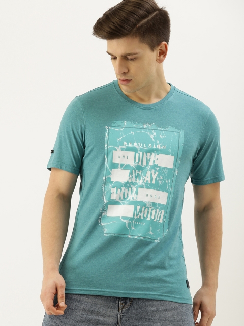 

Lee Cooper Men Teal Blue Printed Round Neck T-shirt