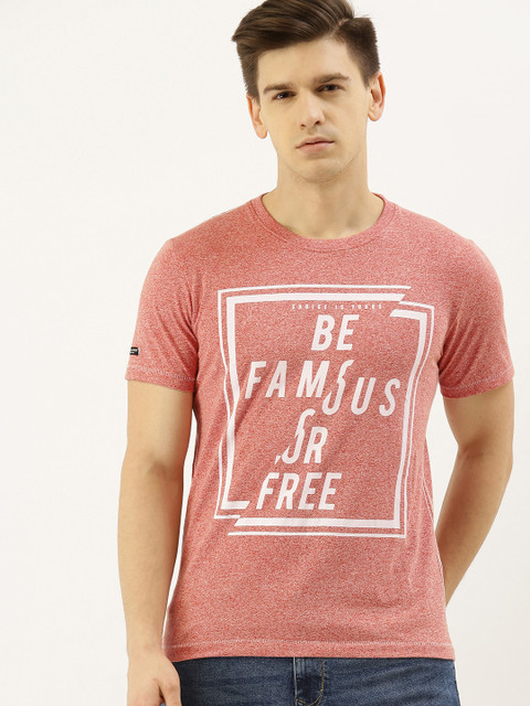 

Lee Cooper Men Coral Red Printed Round Neck T-shirt