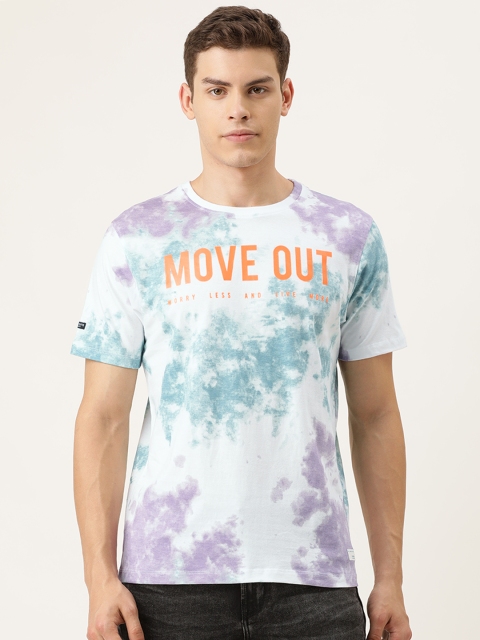 

Lee Cooper Men White Purple Dyed Round Neck Pure Cotton T-shirt
