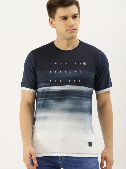 

Lee Cooper Men Blue & White Dyed Ombre Round Neck T-shirt