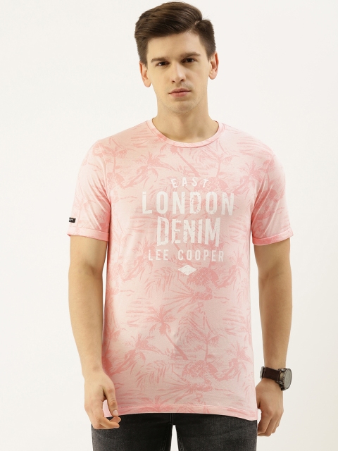

Lee Cooper Men Peach-Coloured Tropical Printed Round Neck Pure Cotton T-shirt