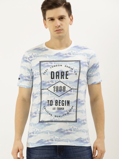 

Lee Cooper Men White & Blue Graphic Printed Round Neck T-shirt