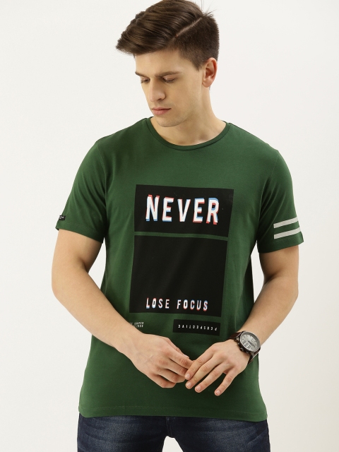 

Lee Cooper Men Green Printed Round Neck Pure Cotton T-shirt