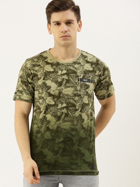

Lee Cooper Men Green Floral Printed Round Neck Pure Cotton T-shirt