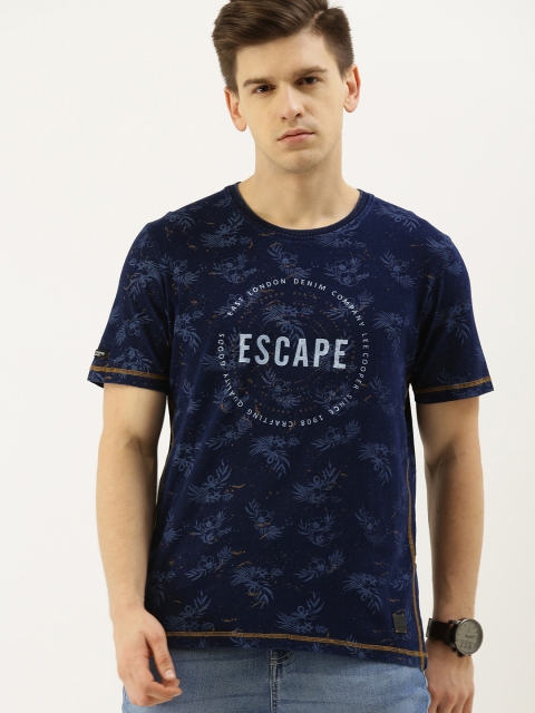 

Lee Cooper Men Navy Blue Floral Printed Round Neck Pure Cotton T-shirt