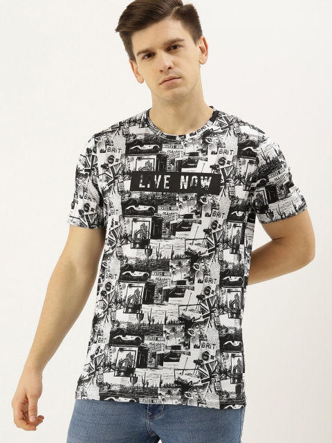 

Lee Cooper Men White Black Graphic Printed Round Neck Pure Cotton T-shirt