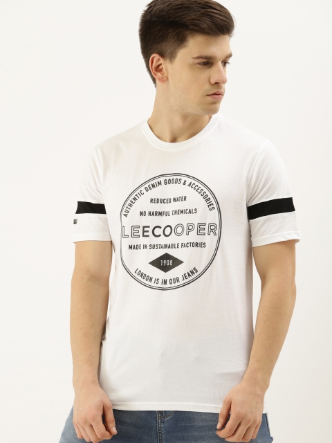 

Lee Cooper Men White Black Printed Round Neck Pure Cotton T-shirt