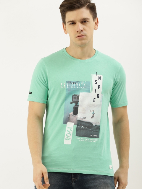 

Lee Cooper Men Sea Green Printed Round Neck Pure Cotton T-shirt