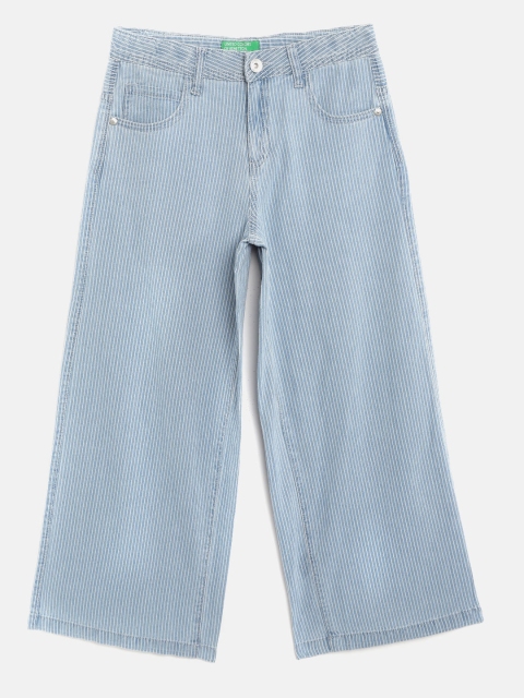 

United Colors of Benetton Girls Blue & White Flared Fit Striped Mid-Rise Clean Look Jeans