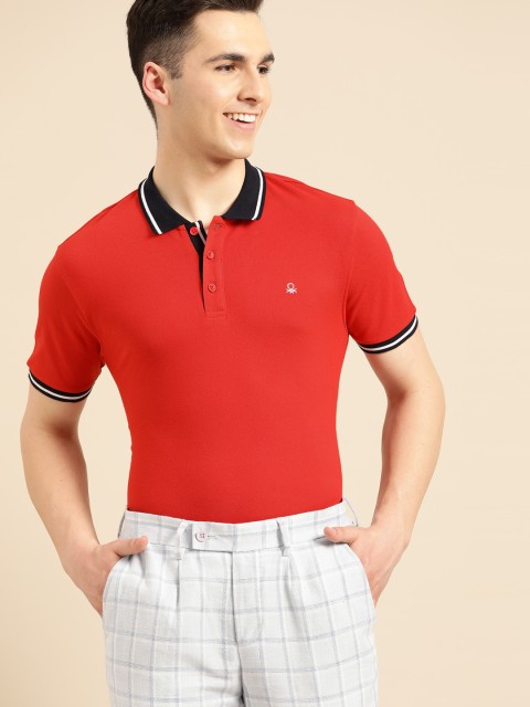 

United Colors of Benetton Men Red Solid Polo Collar T-shirt