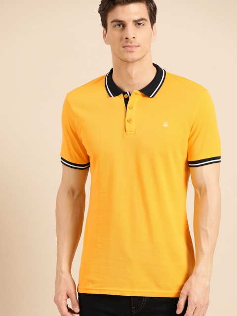 United Colors of Benetton Men Yellow Solid Polo Collar T-shirt