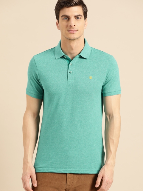 

United Colors of Benetton Men Green Solid Polo Collar T-shirt