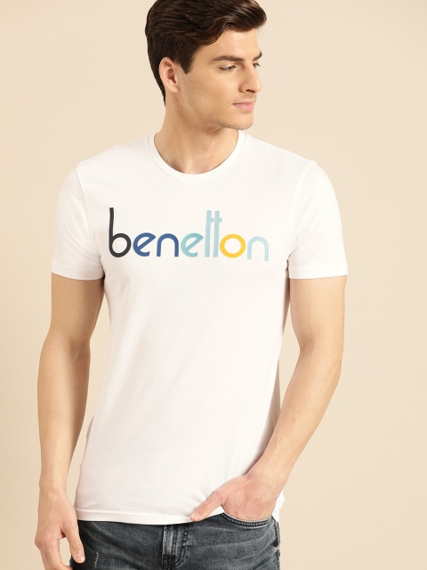 

United Colors of Benetton Men White & Blue Printed Round Neck T-shirt