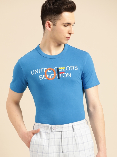 

United Colors of Benetton Men Blue & White Printed Round Neck T-shirt