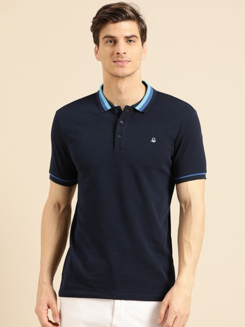 

United Colors of Benetton Men Navy Blue Solid Polo Collar T-shirt
