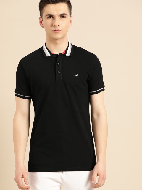 

United Colors of Benetton Men Black Solid Polo Collar T-shirt