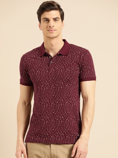 

United Colors of Benetton Men Burgundy & Beige Printed Polo Collar T-shirt