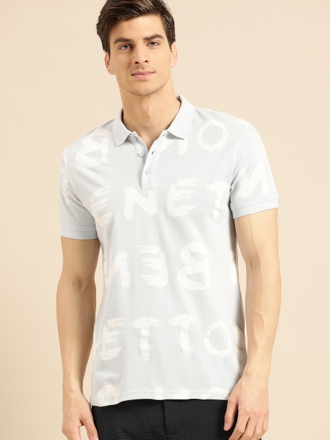 

United Colors of Benetton Men Blue & White Printed Polo Collar T-shirt
