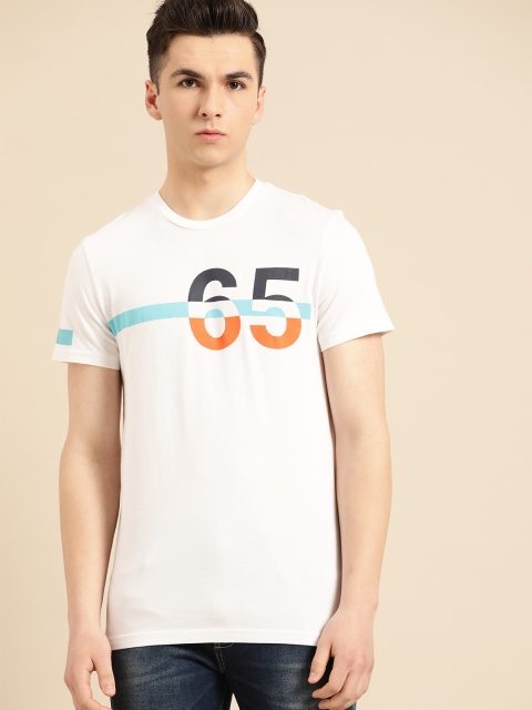 

United Colors of Benetton Men White Printed Round Neck Pure Cotton T-shirt