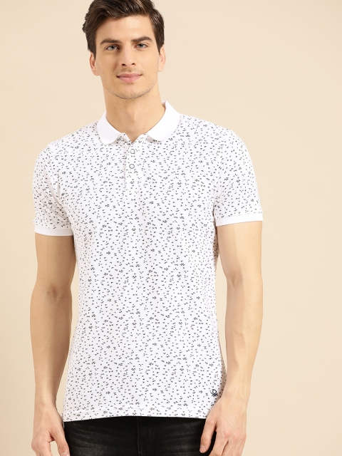 

United Colors of Benetton Men White & Black Geometric Print Polo Collar T-shirt