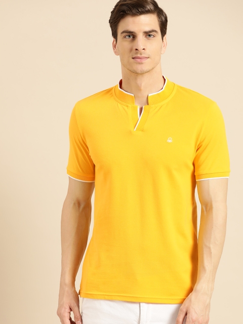 

United Colors of Benetton Men Yellow Solid Mandarin Collar T-shirt