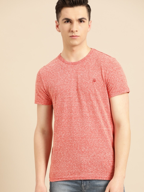 

United Colors of Benetton Men Red Self-Striped Round Neck T-shirt