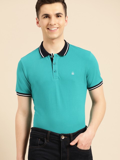 

United Colors of Benetton Men Blue Solid Polo Collar T-shirt