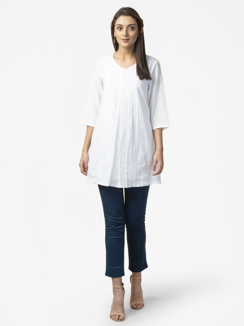 

Fabindia Women White Pure Cotton Chikankari Embroidered Tunic With An Inner