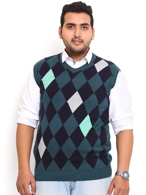 

John Pride Plus Size Green Black Sweater