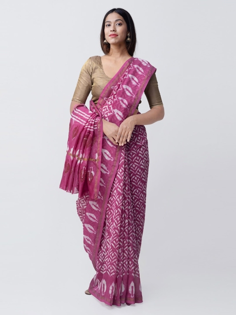 

Unnati Silks Magenta & White Silk Cotton Printed Chanderi Sustainable Saree