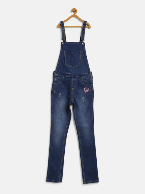 

United Colors of Benetton Girls Navy-Blue Washed Denim Dungaree