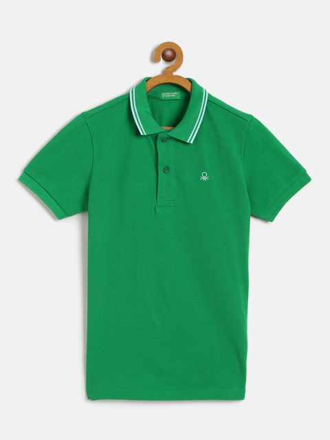 

United Colors of Benetton Boys Green Solid Polo Collar Pure Cotton T-shirt