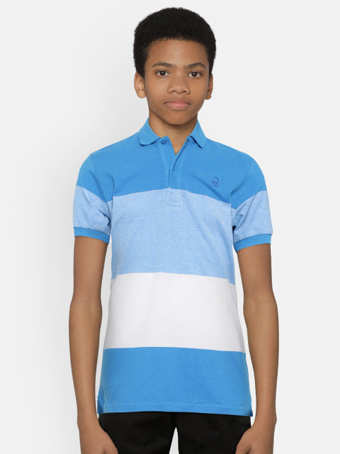 

United Colors of Benetton Boys Blue & White Striped Polo Collar T-shirt