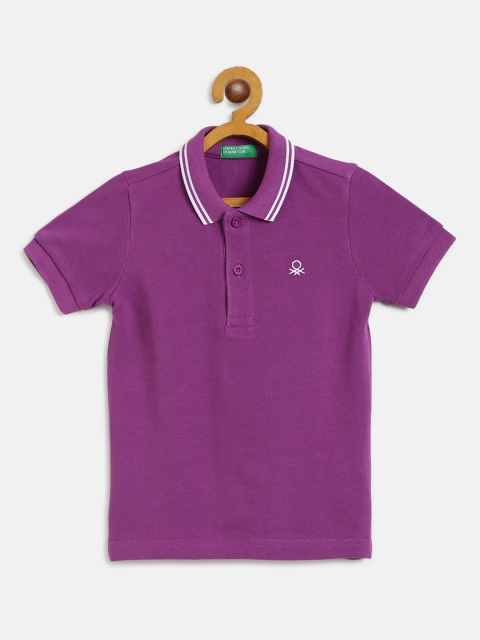 

United Colors of Benetton Boys Purple Solid Polo Collar T-shirt