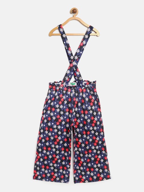 

United Colors of Benetton Girls Navy Blue Floral Printed Parallel Trousers With Suspender
