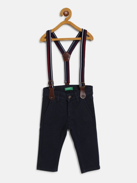 

United Colors of Benetton Boys Navy Blue Self Design Regular Trousers With Suspender