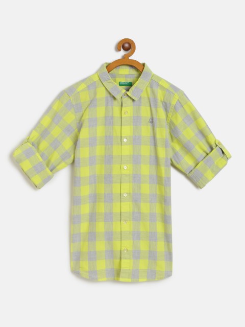 

United Colors of Benetton Boys Yellow & Grey Melange Regular Fit Checked Casual Shirt