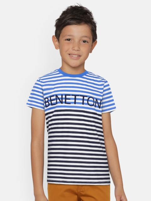 

United Colors of Benetton Boys Blue & White Striped Round Neck T-shirt