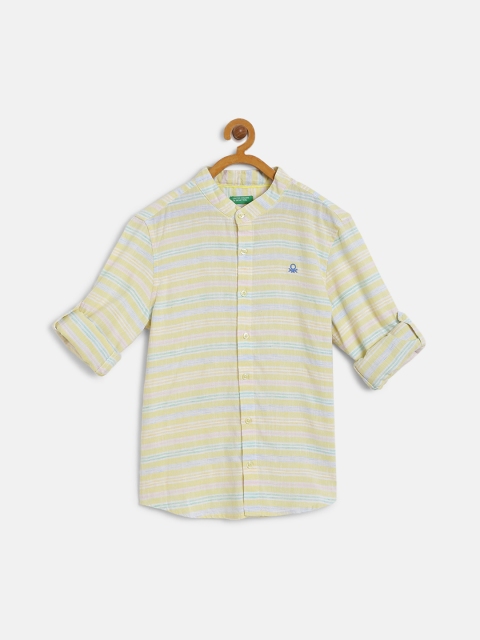 

United Colors of Benetton Boys Yellow & White Regular Fit Striped Casual Shirt