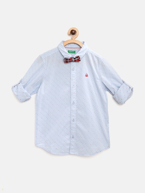 

United Colors of Benetton Boys Blue Regular Fit Self Design Casual Shirt with Bow Tie