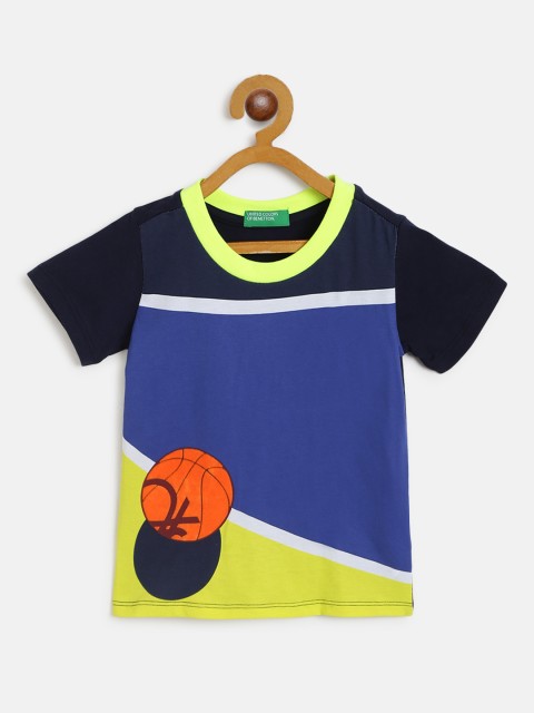 

United Colors of Benetton Boys Blue & Yellow Printed Round Neck T-shirt