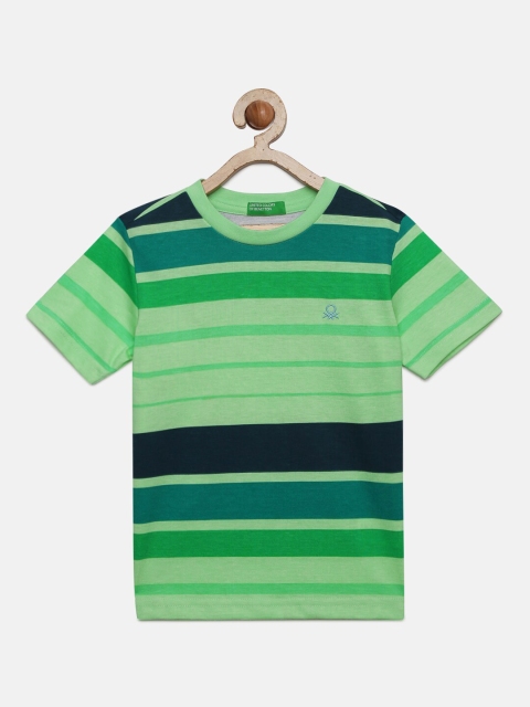 

United Colors of Benetton Boys Green Striped Round Neck T-shirt
