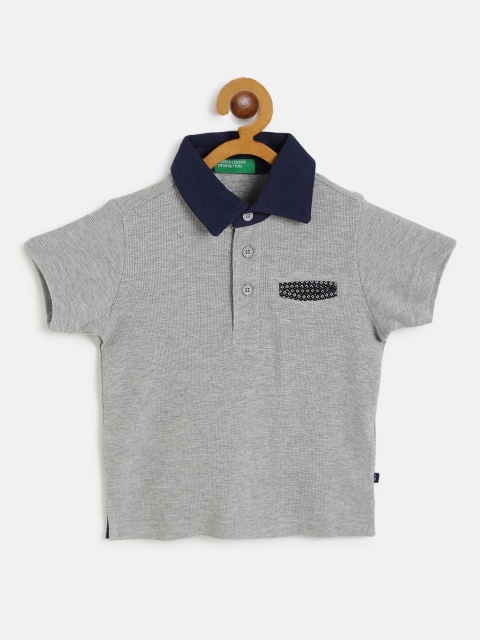 

United Colors of Benetton Boys Grey Melange Solid Polo Collar T-shirt