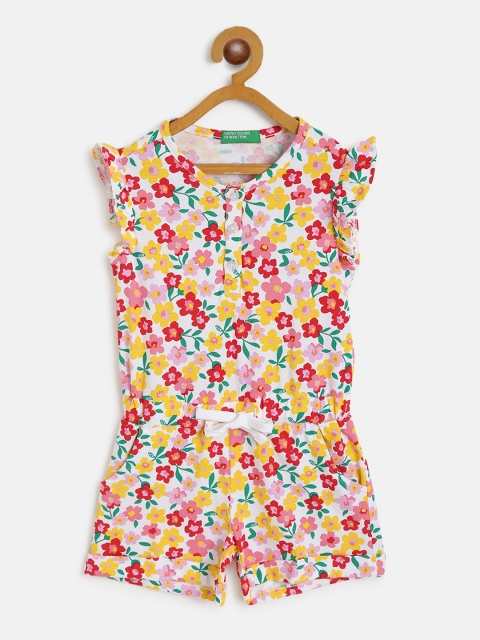 

United Colors of Benetton Girls Pink & Mustard Yellow Floral Print Playsuit